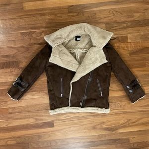 Faux Suede Sherpa Aviator Jacket